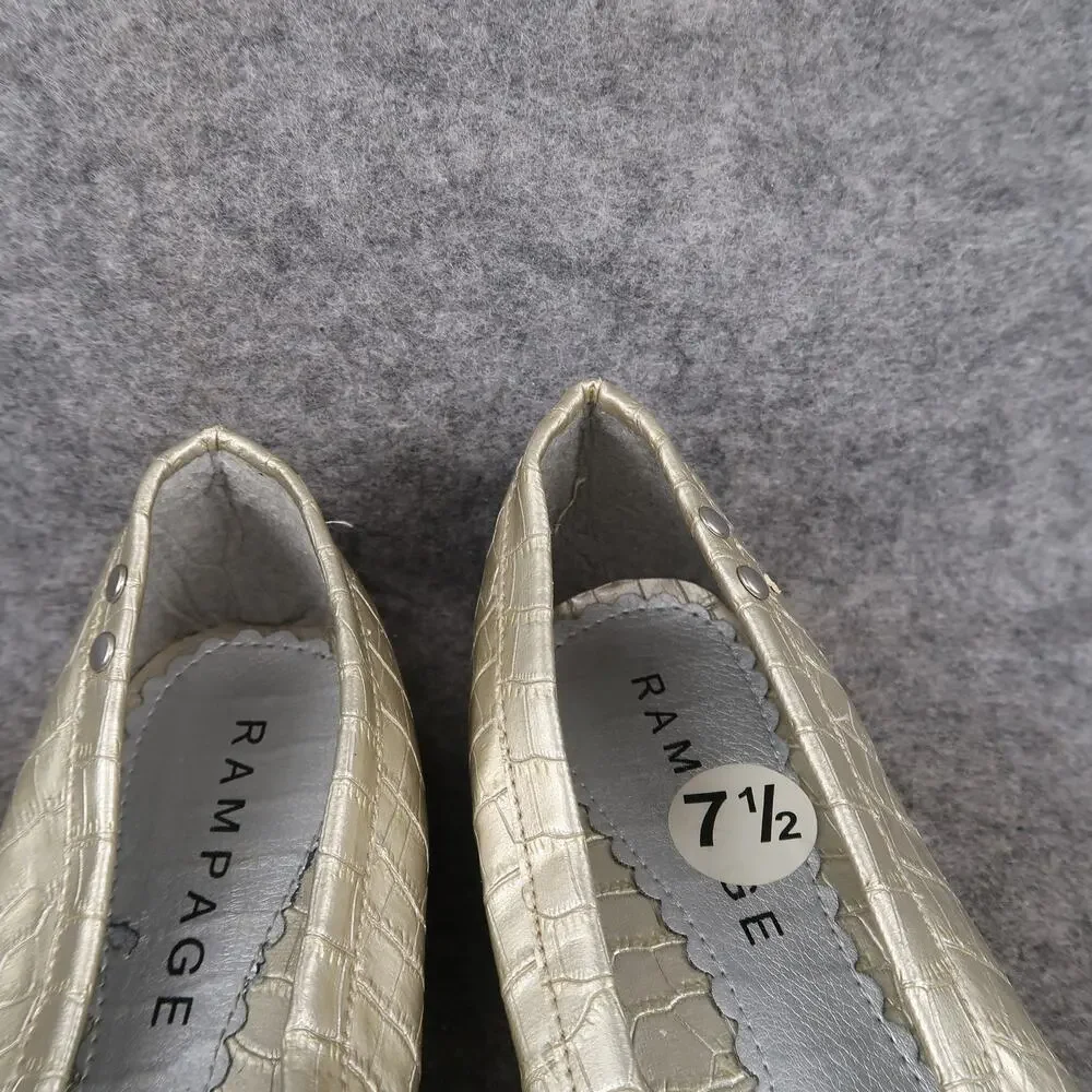 Rampage Shoes Womens 7.5 Loafer Flats Slip On Moc Toe Buckle Faux Croc Metallic
